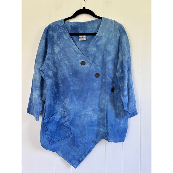 Cottonseed Wear Tops - Cottonseed Wear Womens Blue Tie Dye Asymmetrical Lagenlook  Cotton Tunic‎ Top M